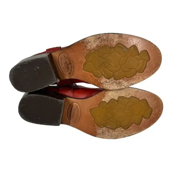 Kork-Ease Katie Red Studded Leather Ankle Booties 8 Western Harness Moto Boho - Picture 9 of 12